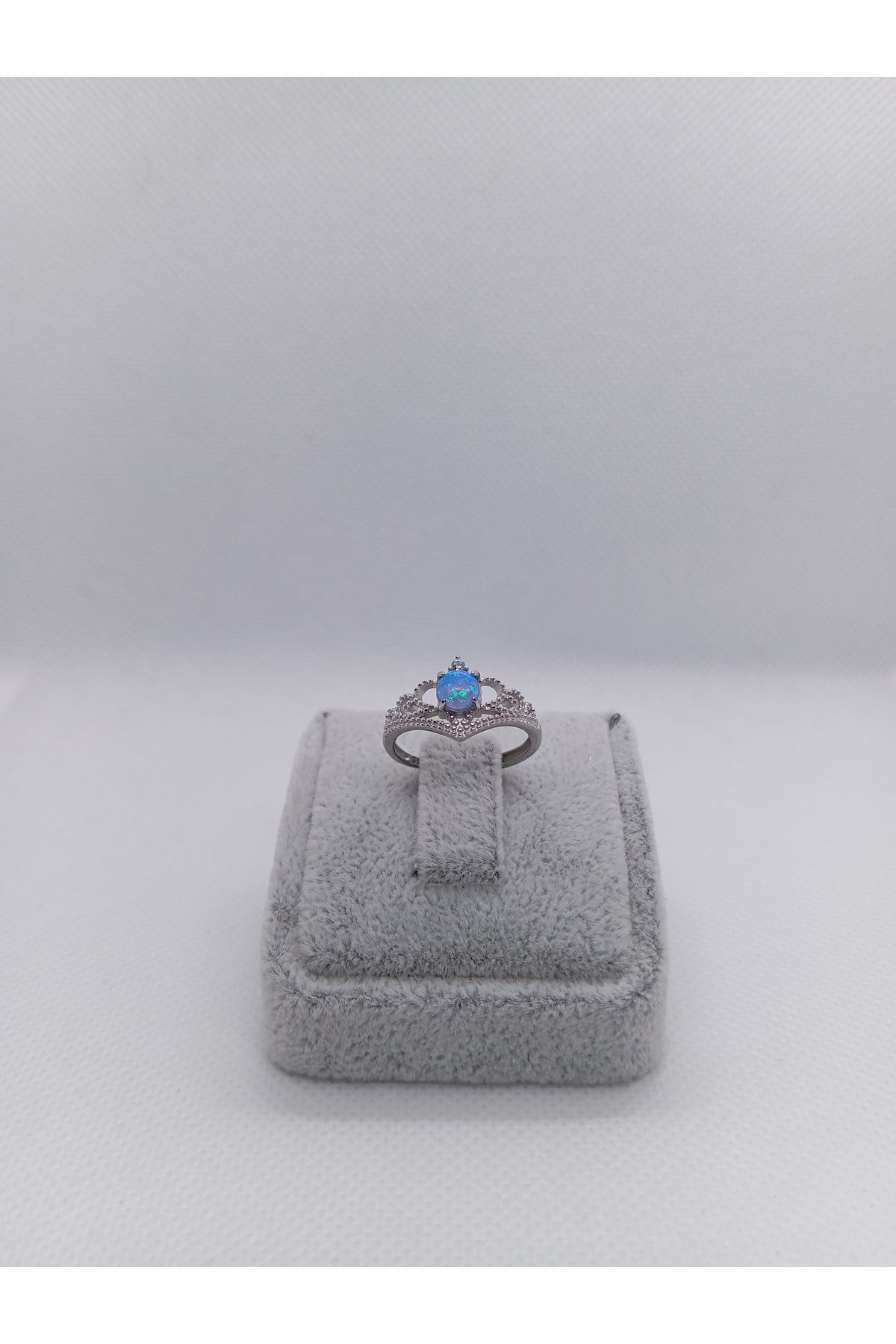 Kjewelry 925 Ayar Gümüş Yuvarlak Opal Taşlı Ayarlanabilir Kadın Yüzük