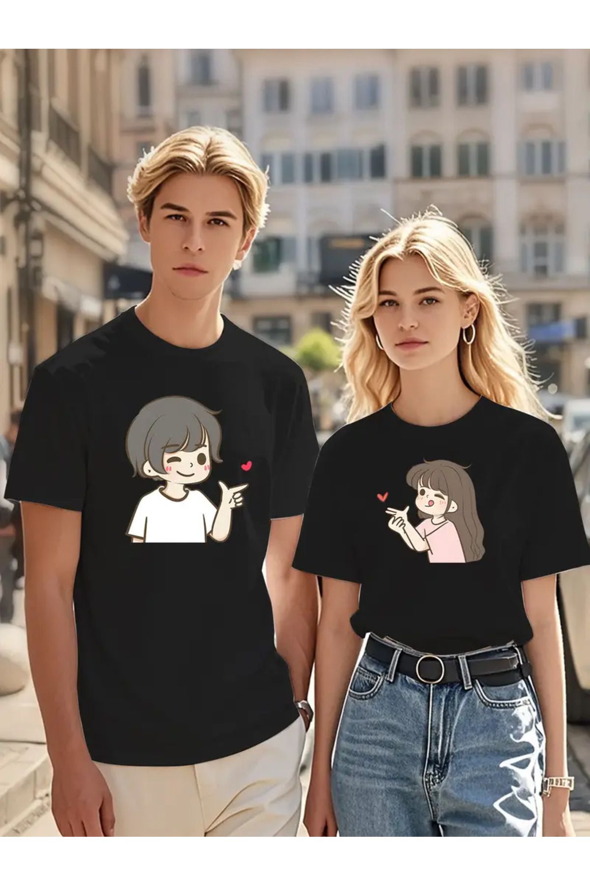 LEIVOR Anime Tasarım Sevgili Çift Kombini Unisex T- Shirt