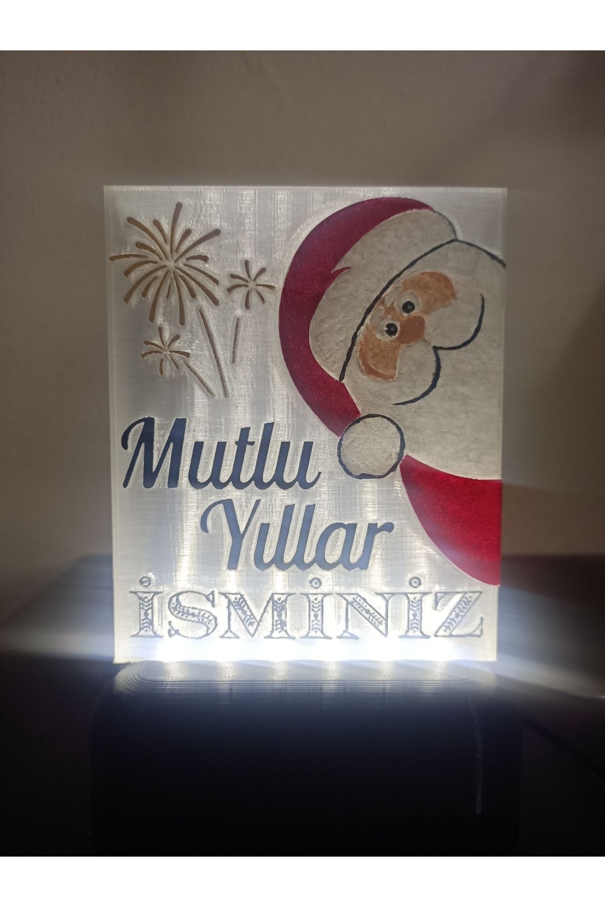 Elioure Yılbaşı Hediyesi Isme Özel Dekoratif Led Lamba M3 - Noel Baba - Kablolu Adaptörlü - Beyaz Işıklı