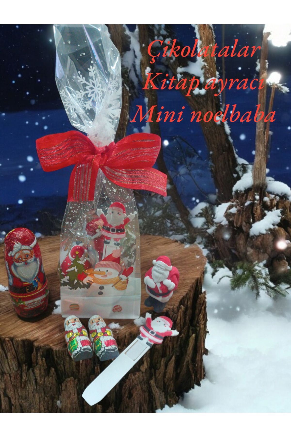 Elioure Yeniyıl Poşetinde Çikolatalar &Kitap Ayracı&mini Noelbaba