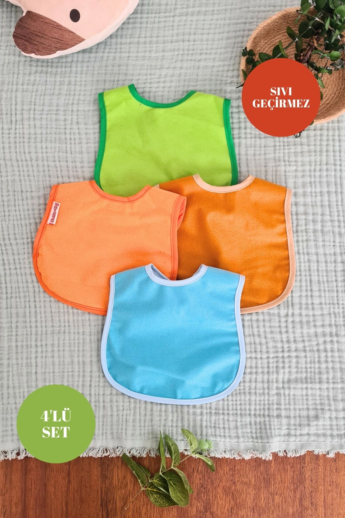 Babydonat 4'lü Sıvı Geçirmez Unisex Bebek Mama Önlüğü