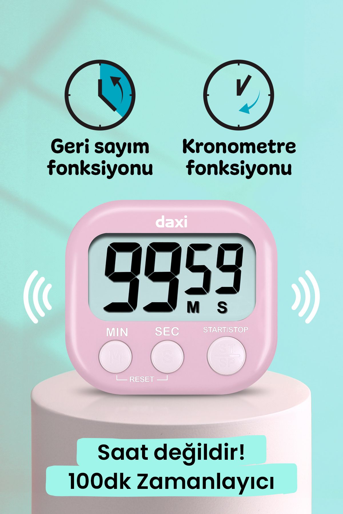 Daxi Tx-100 Alarmlı Dijital Zamanlayıcı Kronometre, 100 Dk Süreli, Ileri Ve Geri Sayım, 6.5x7.3 cm