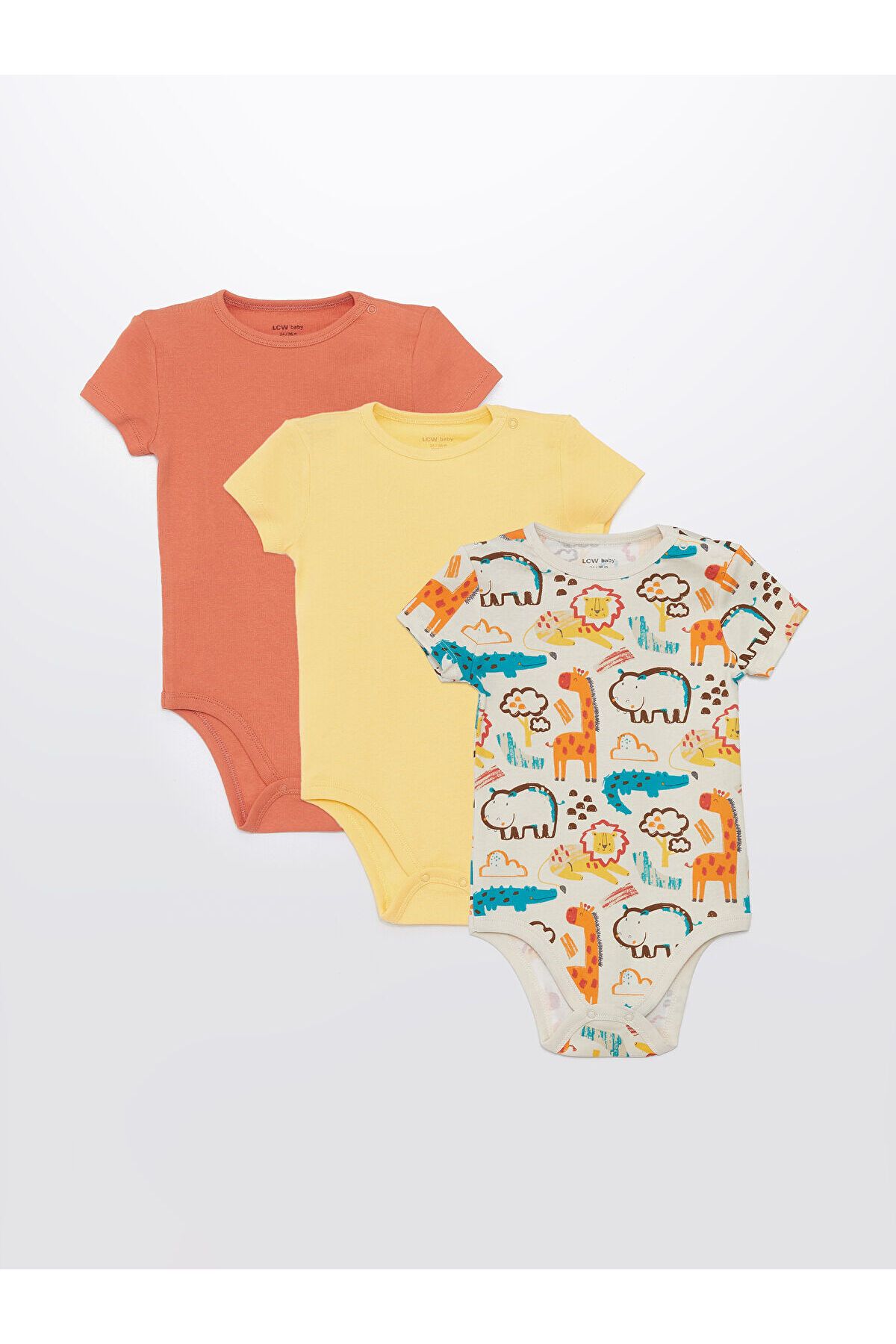 LC Waikiki Bisiklet Yaka Uzun Kollu Baskılı Erkek Bebek Çıtçıtlı Bodysuit 3'lü