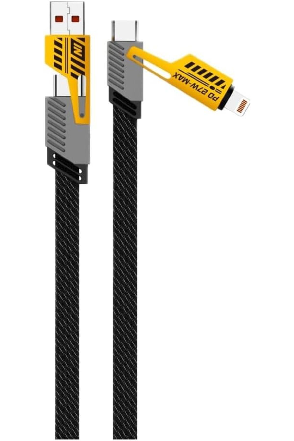 STOREMAX bystoreby 4 in 1 65/27 W 2 TO 2 FLAT FAST WIRE CABLE PD USB TYPE C İOS 4 LÜ HASIR ŞARJ VE DATA KA