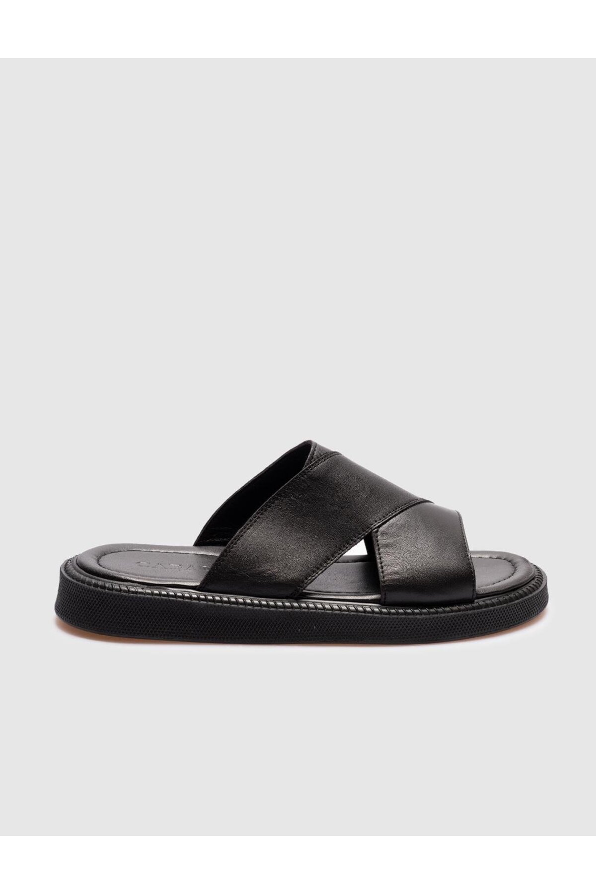Cabani-Black Genuine Leather Men's Casual Slippers 1