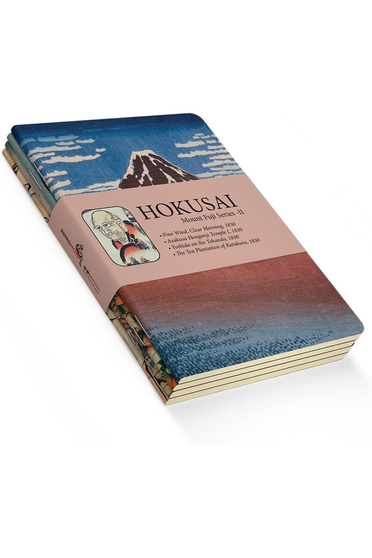 ChicAura Mount Fuji Series II - A5, Hokusai 4'lü Defter Seti II, Çizgisiz, Toplam 256 Sayfa, Her bi