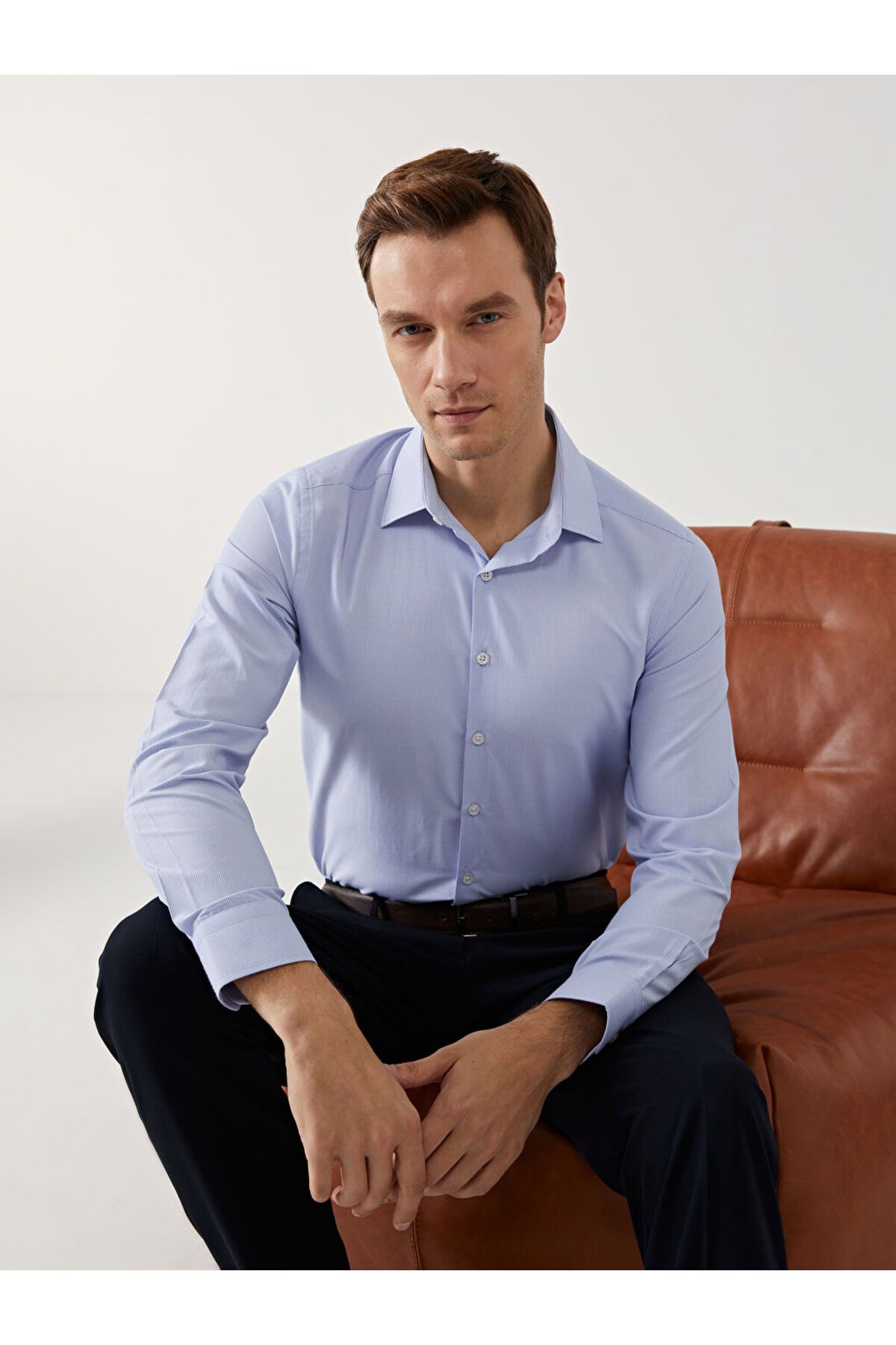 LC Waikiki Slim Fit Uzun Kollu Çizgili Armürlü Erkek Gömlek