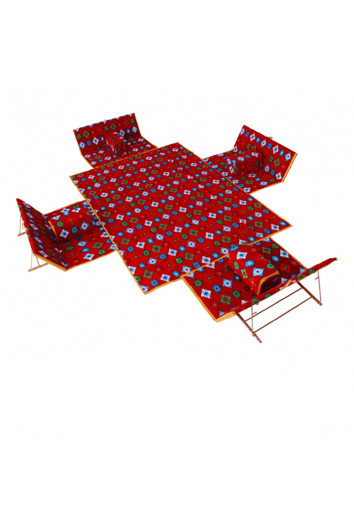 مجموعة جلسات أرضية خارجية للحوش بتصميم قماش سوري – عنابي