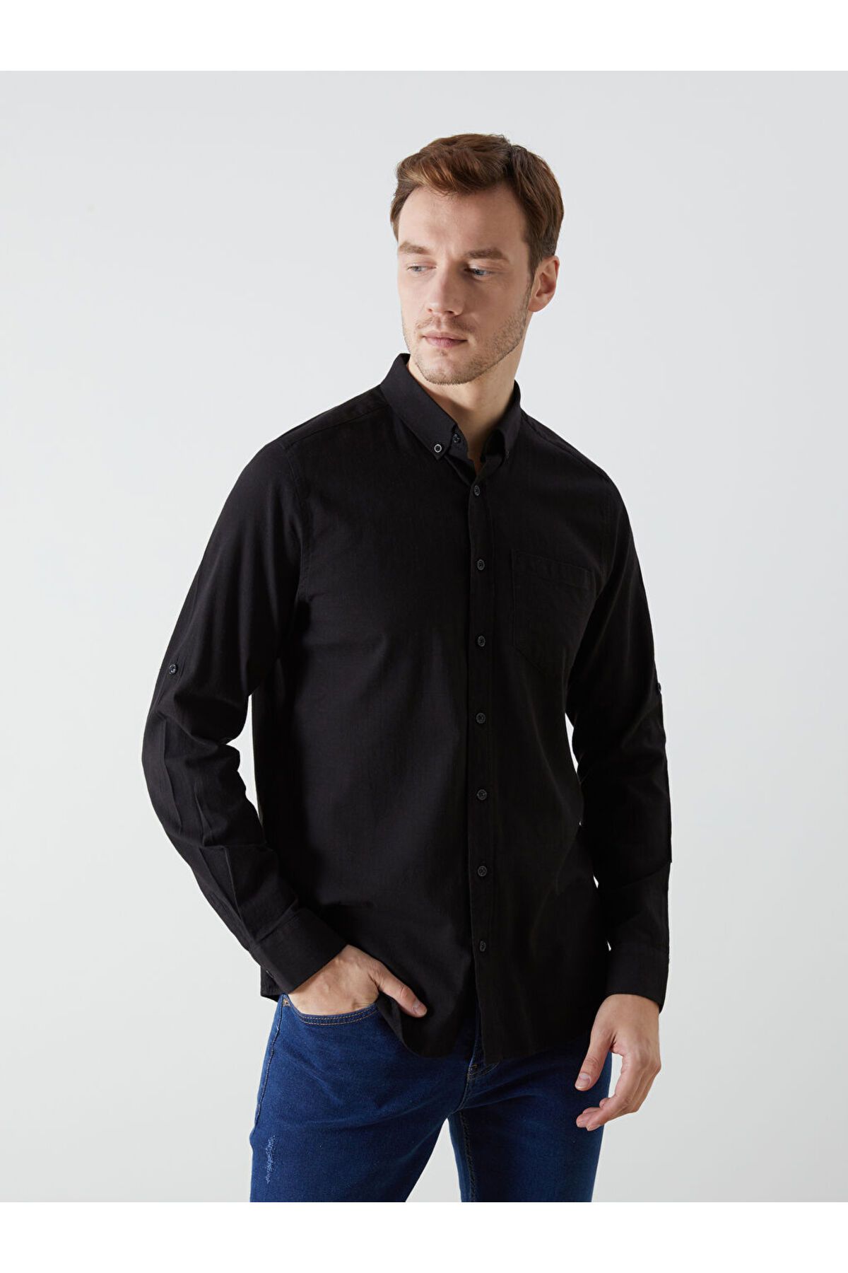 LC Waikiki Regular Fit Uzun Kollu Keten Karışımlı Erkek Gömlek