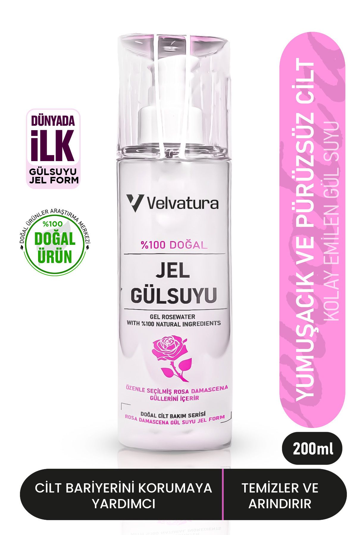 Velvatura Jel Gül Suyu %100 Doğal Gül Suyu Nemlendirici ve Yumuşatıcı