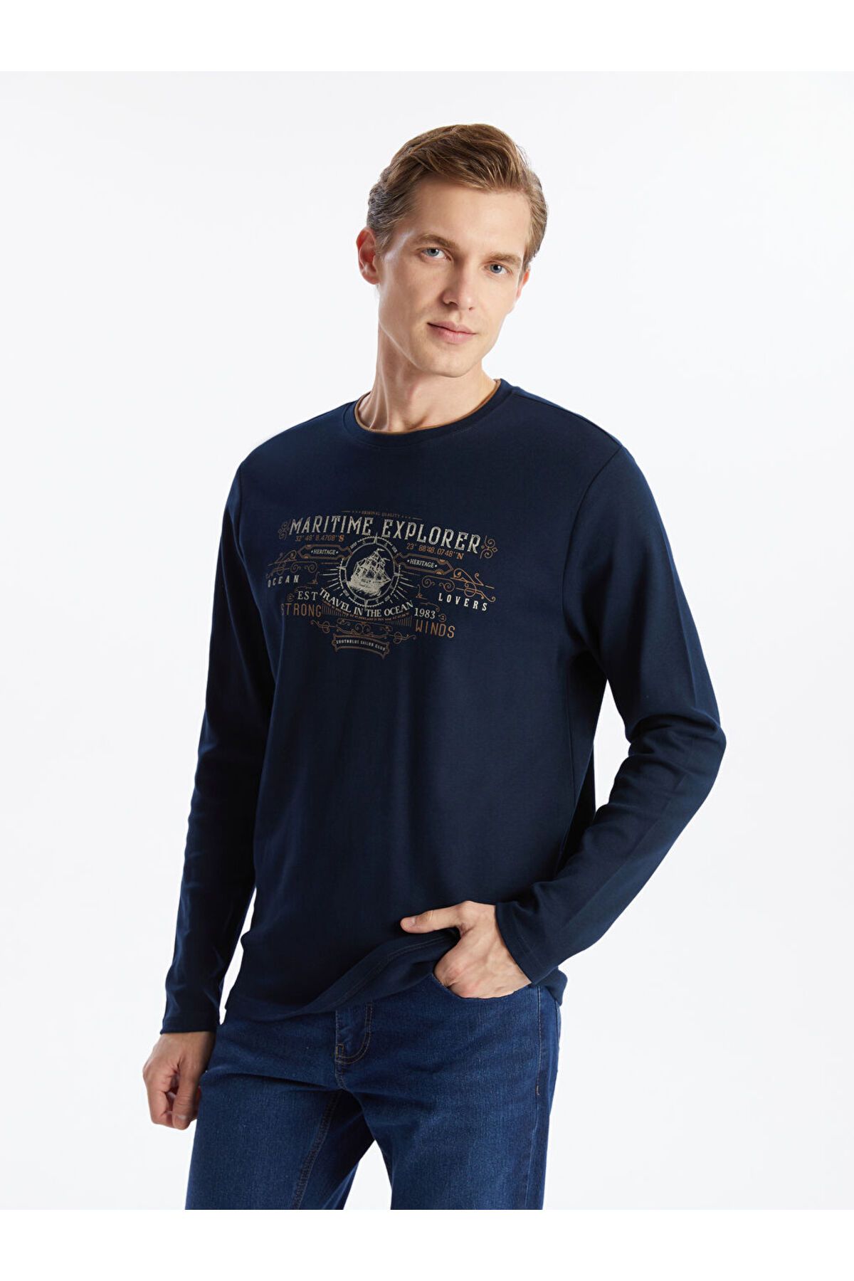 LC Waikiki Bisiklet Yaka Uzun Kollu Baskılı Erkek Sweatshirt