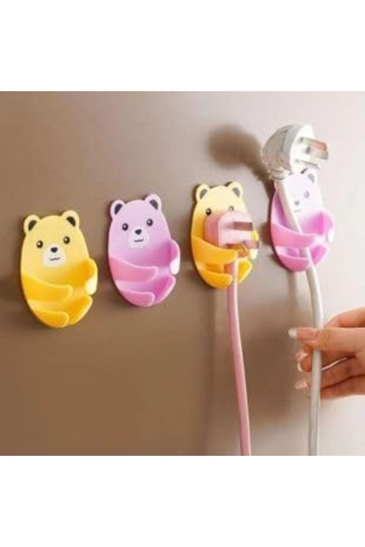 STOREMAX MU-ARTSHOP 4 Adet Ayı Desenli Fiş, Kablo, Küçük Aksesuar Tutucu Güçlü yapıştırıcı (Ev,