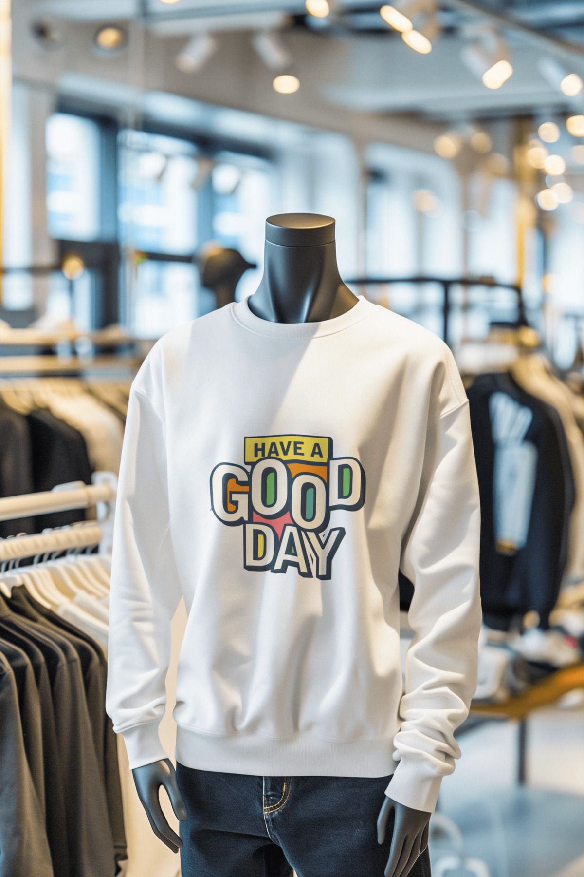 MAGORS GOOD DAY BASKILI ERKEK PAMUKLU UZUN KOLLU ŞARDONLU 3 İPLİK BİSİKLET YAKA SWEATSHIRT