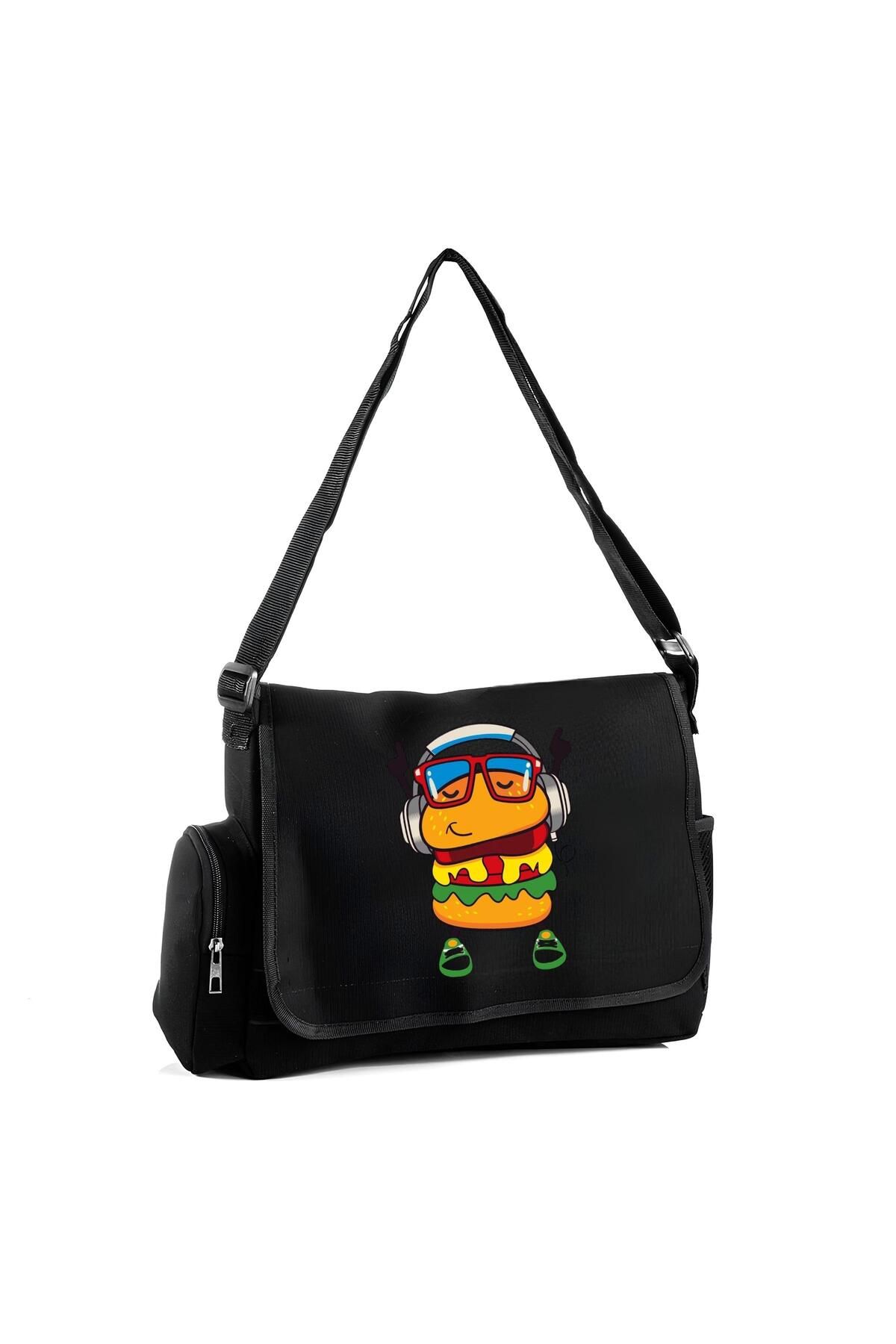 DEEFWEAR Cute Hamburger Vector Baskılı Unisex Cep Detaylı Postacı Çantası