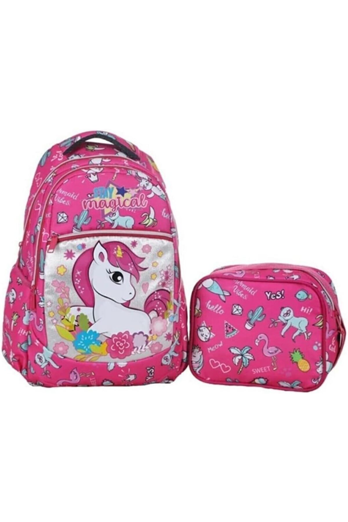 STOREMAX ilkokul Okul Sırt çantası Kız Beslenme çantalı Ortopedik 2li Set At Model Unicorn Pem