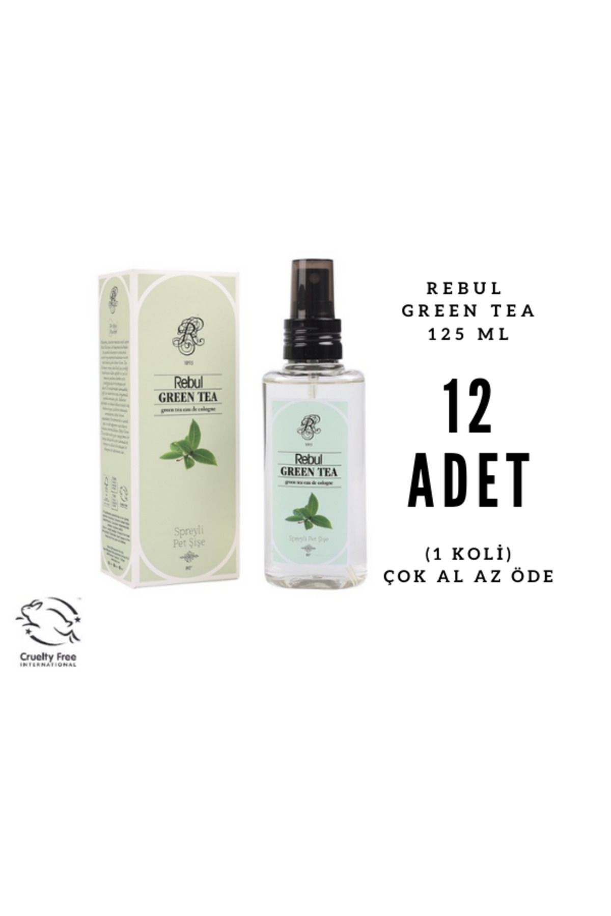 Rebul Green Tea - Yeşil Çay Edc 125ml Sprey Pet Şişeli Kolonya 12 Adet (1 Koli)