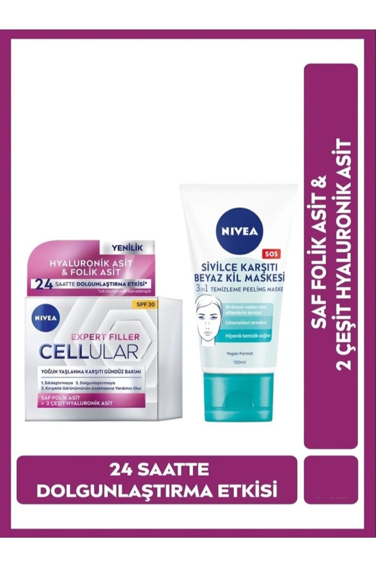 NIVEA Cellular Yaşlanma Karşıtı Gündüz Kremi 50 ml Karşıtı Beyaz Kil Maskesi 150ml