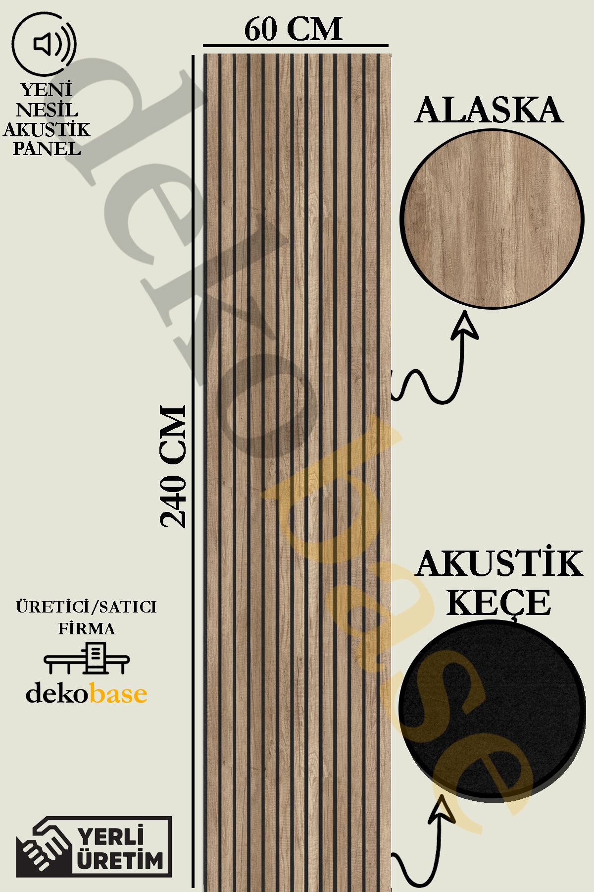 dekobase Koyu Meşe Renk 60X240cm Yeni Nesil Akustik Duvar Paneli