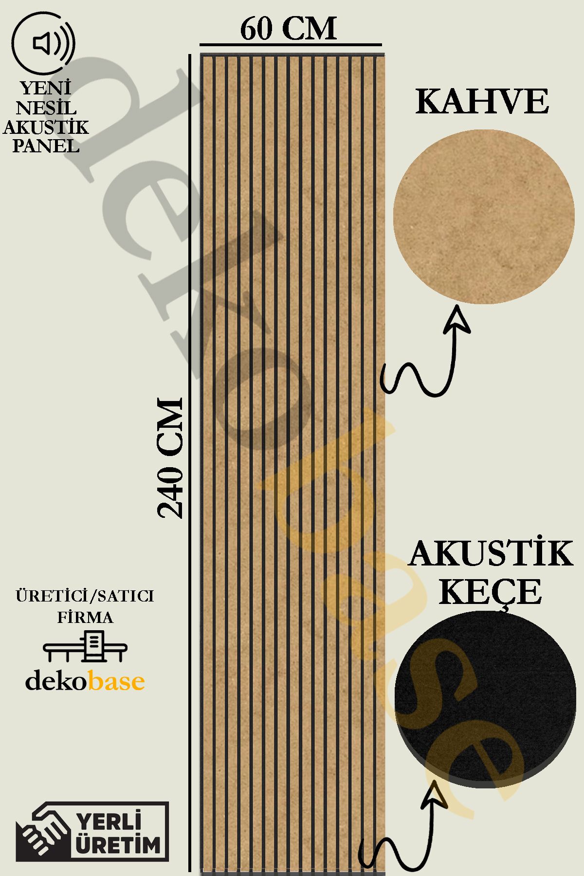 dekobase Kahve Renk 60x240cm Yeni Nesil Akustik Duvar Paneli