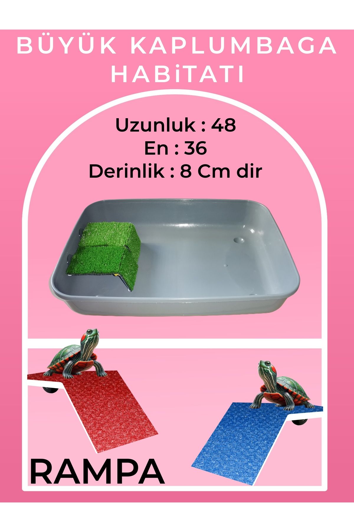 Meeori Büyük Kaplumbaga Bahçesi Habitat Akvaryum Teraryum ( Rampalı Dinlenme Alanlı ) 48*36*8