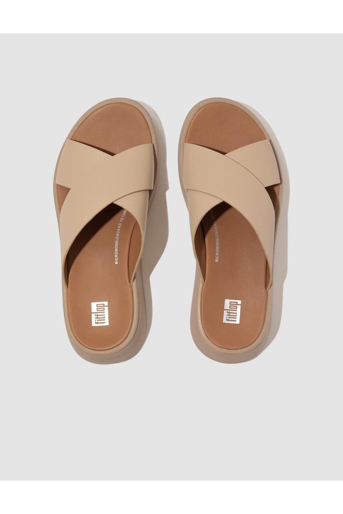 Fitflop-F-Mode Fw5 Genuine Leather Cream Women's Cross Strap Slippers 2