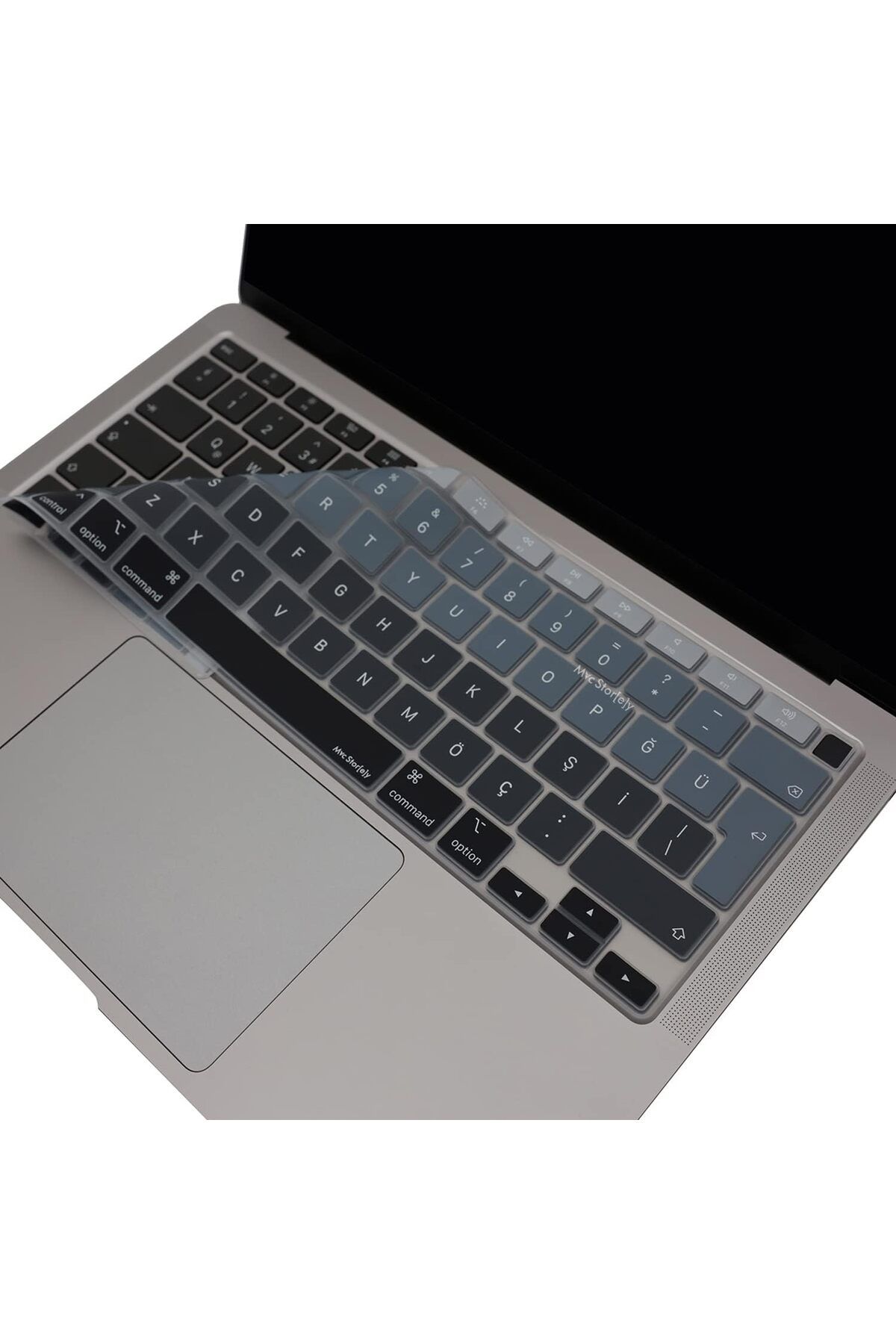 STOREMAX srhtDS Macbook Air M1 13inç Klavye Koruyucu Türkçe Q Ombre A2179 A2337 ile Uyumlu Siyah Gri Desin