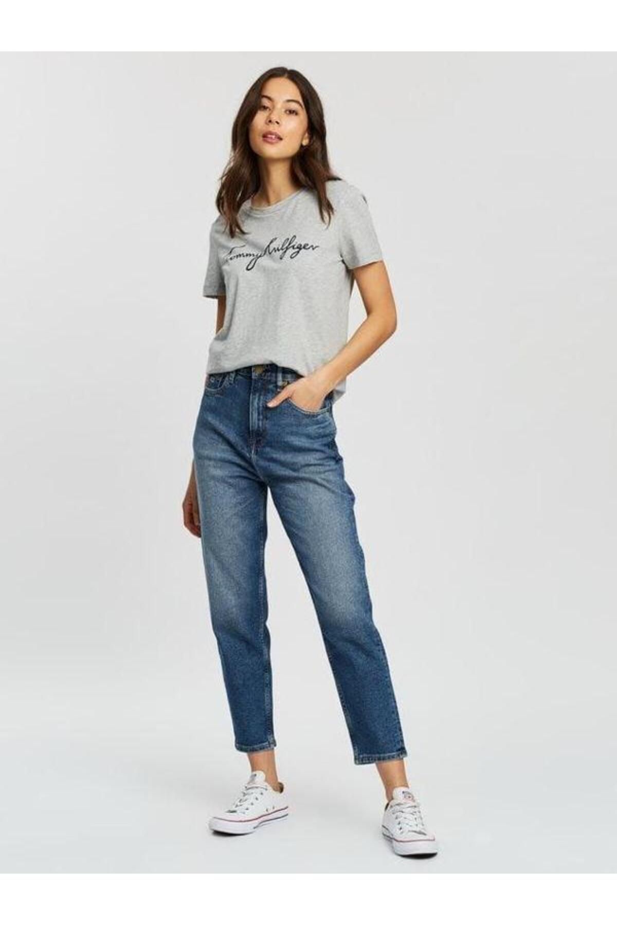 تی شرت خاکستری زنانه یقه خدمه Tommy Hilfiger