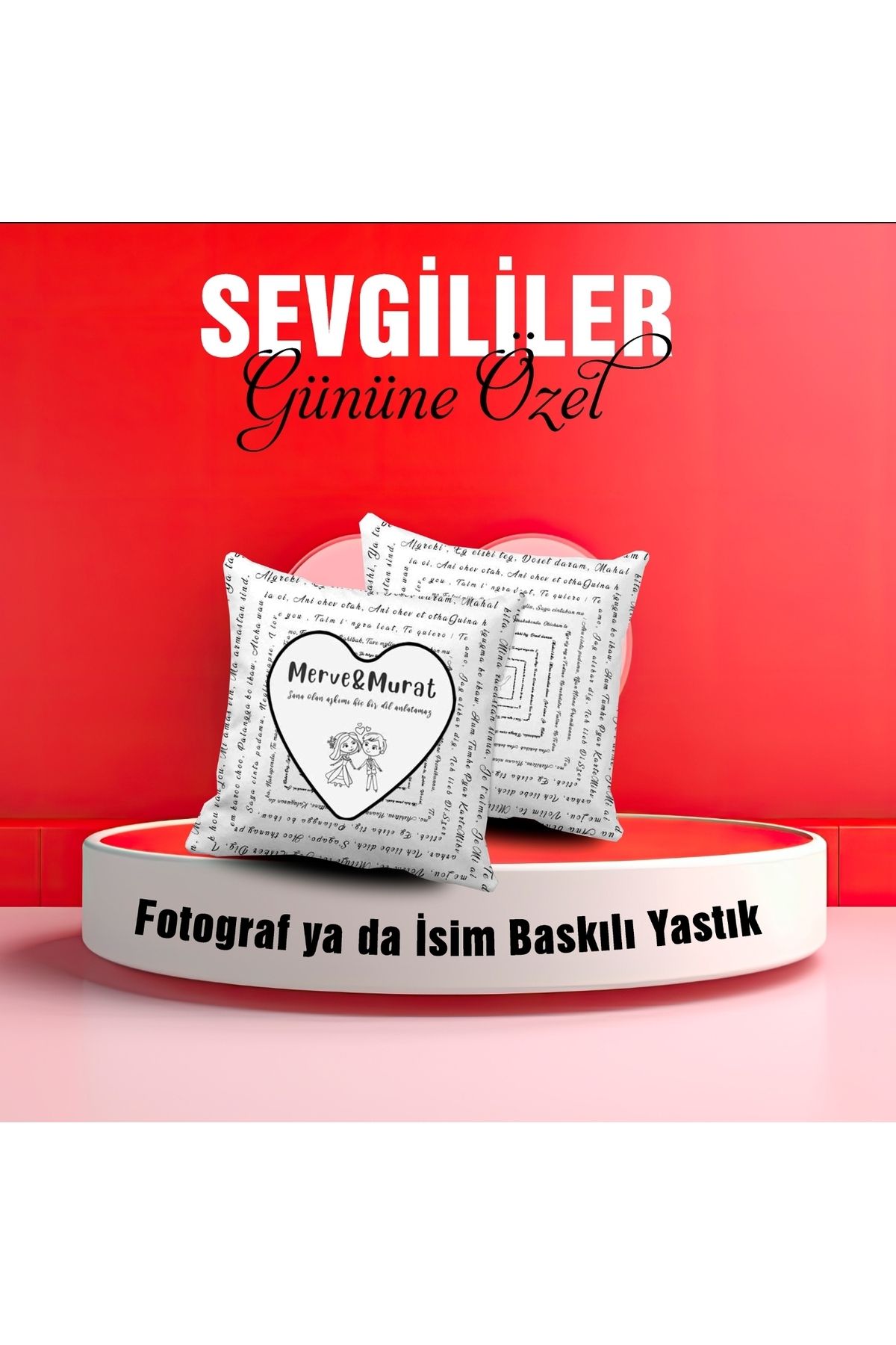 Tumi Hediyelik SEVGİLİLER GÜNÜ 100 DİLDE SENİ SEVİYORUM DESEN YASTIK KILIFI