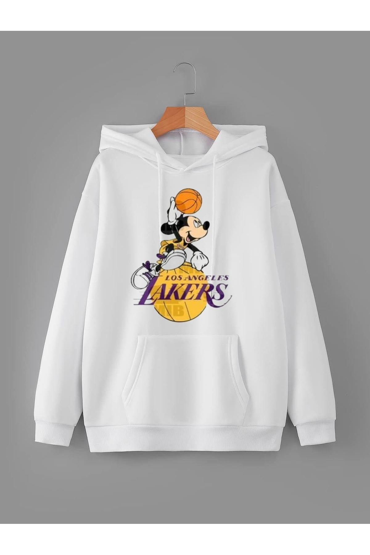 Hobi Dünyam LA Lakers Baskılı %100 Pamuk, 3 Ipl. Şardonlu, Içi Polar, Çok Kalın Hoodie