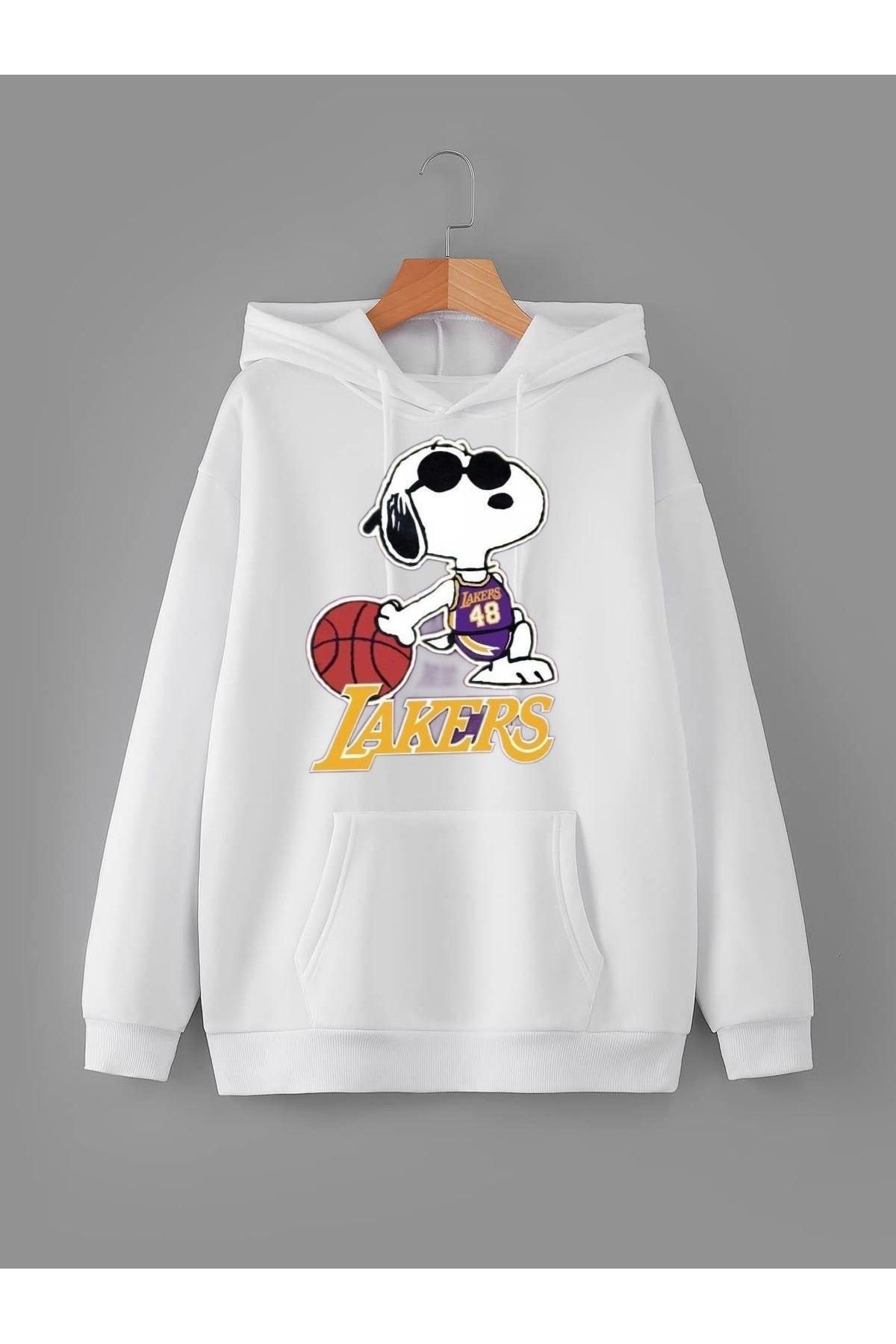 Hobi Dünyam LA Lakers Baskılı %100 Pamuk, 3 Ipl. Şardonlu, Içi Polar, Çok Kalın Hoodie