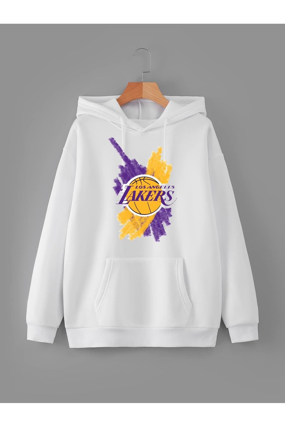 Hobi Dünyam LA Lakers Baskılı %100 Pamuk, 3 Ipl. Şardonlu, Içi Polar, Çok Kalın Hoodie