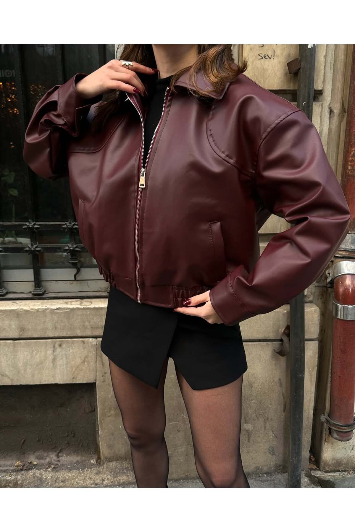 MEECY-Kurtka skórzana typu bomber dla kobiet na nowy sezon 3