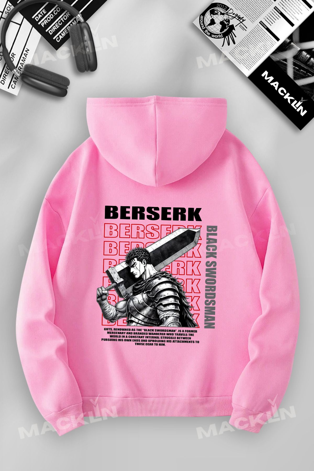 macklin Unisex Kadın Erkek Berserk Black Swordman Baskılı Özel Tasarım Baskılı Kapşonlu Sweatshirt