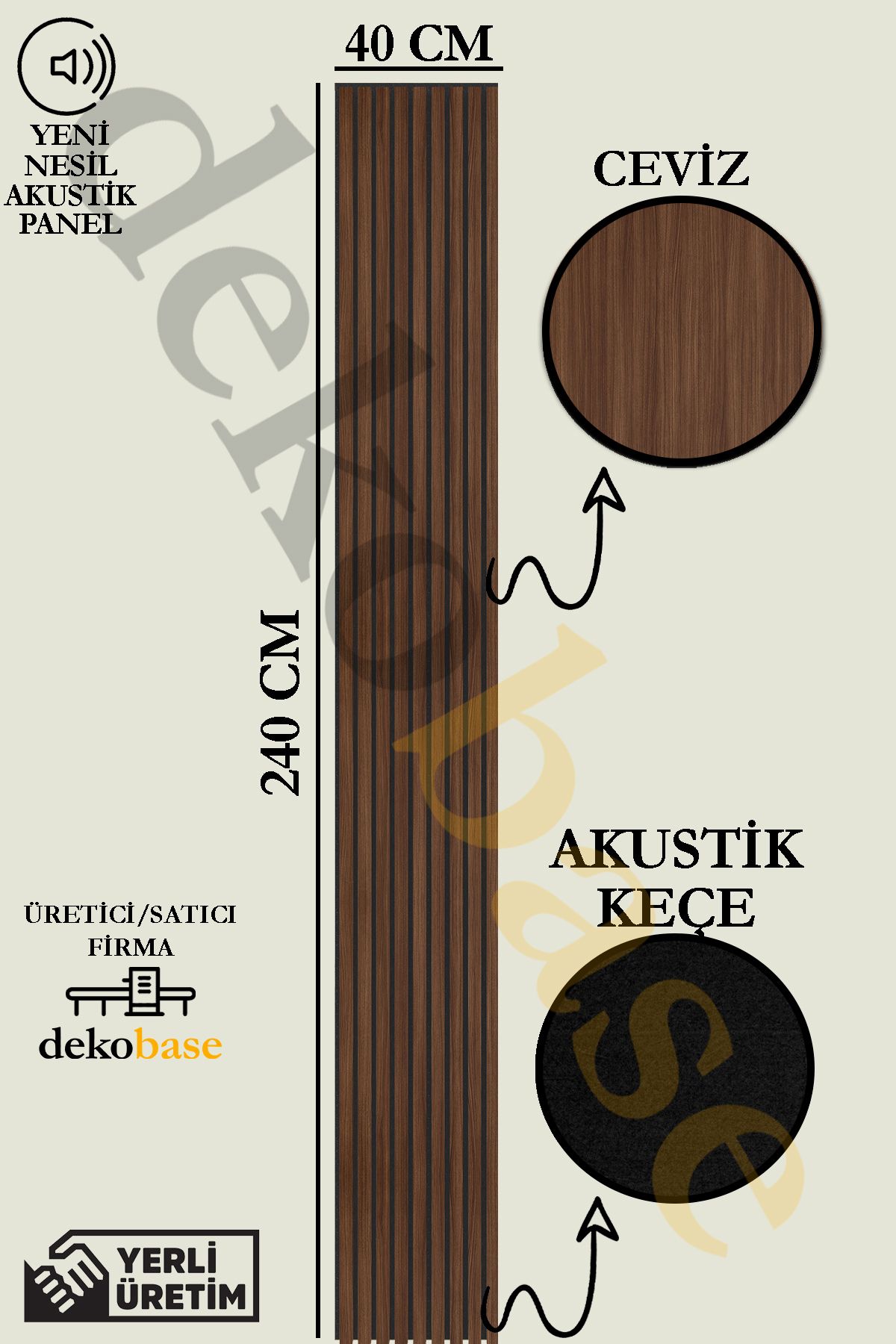 dekobase Ceviz Renk 40x240cm Yeni Nesil AkustiK Duvar Paneli