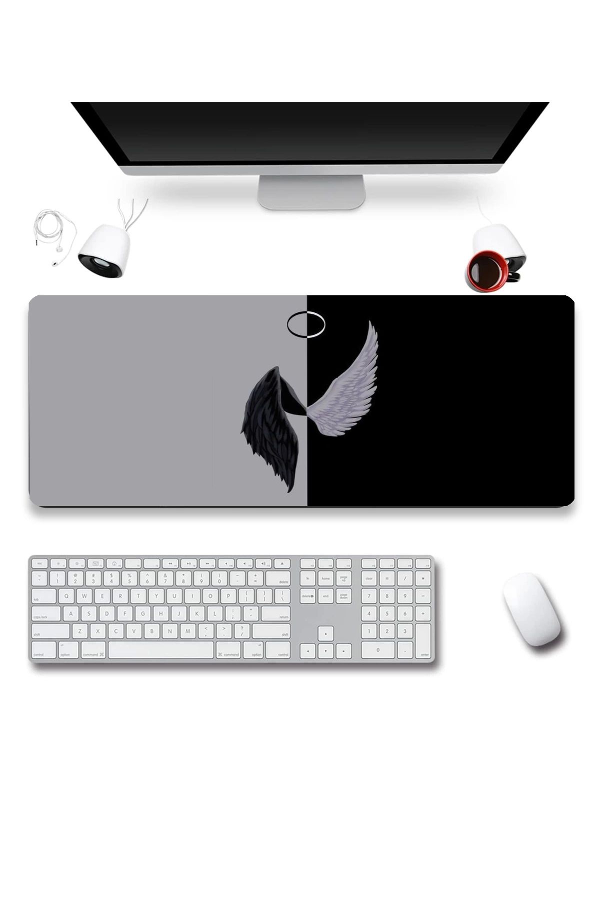 SonicTouch-UltraGrand Angel and Demon Wings سلس Xxl مشغل ألعاب أسود أبيض لوحة مفاتيح ماوس 40x90 سم 2