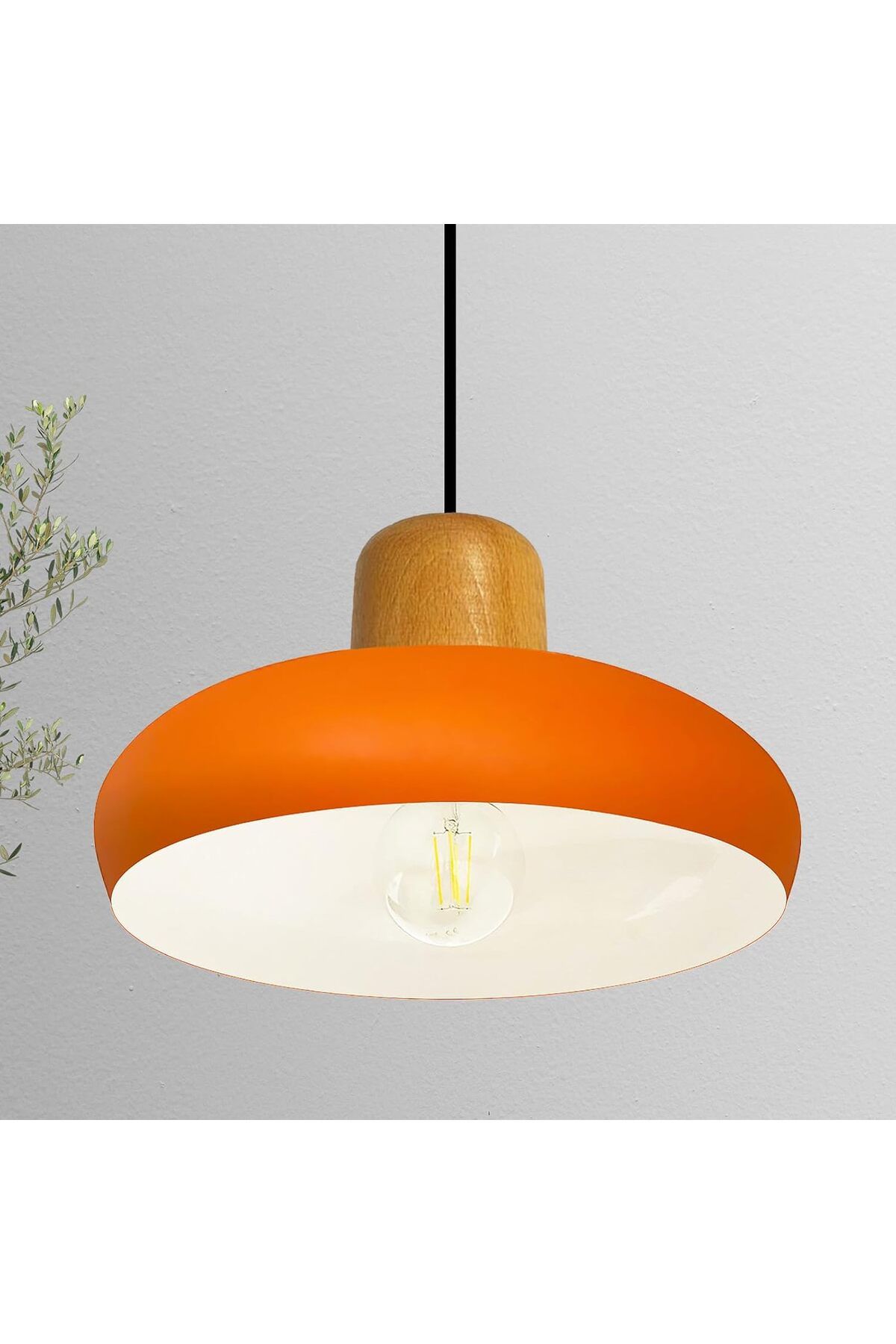 Bamyum-Androa-Holz Hängelampe Esstisch Orange Metall Ø40 cm, Pendelleuchte Esstisch 2