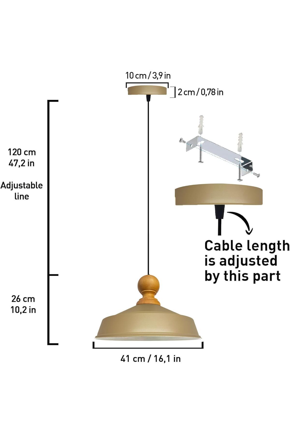 Bamyum-Asletl-Holz Industrial Vintage Hängelampe  40 cm, Beige Metall Pendelleuchte 3
