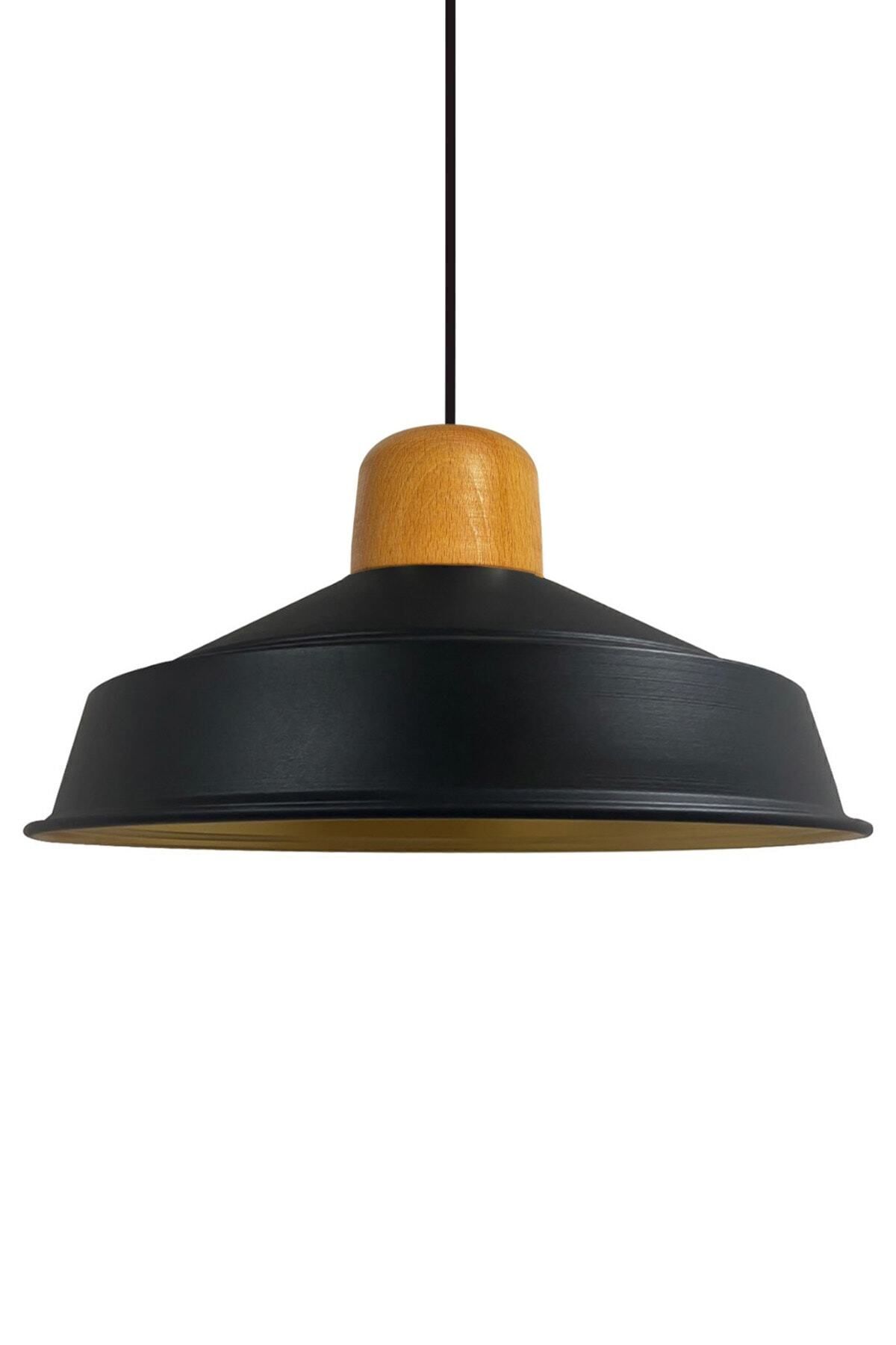 Bamyum-Asletl-Holz Industrial Vintage Hängelampe  40 cm, Schwarz Metall Pendelleuchte 1