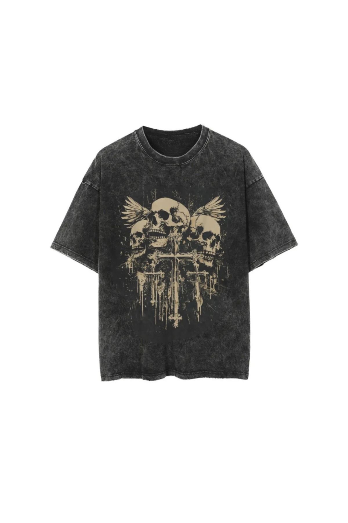 Gofeel Gothic Skull Cross Baskılı Unisex Oversize T-Shirt