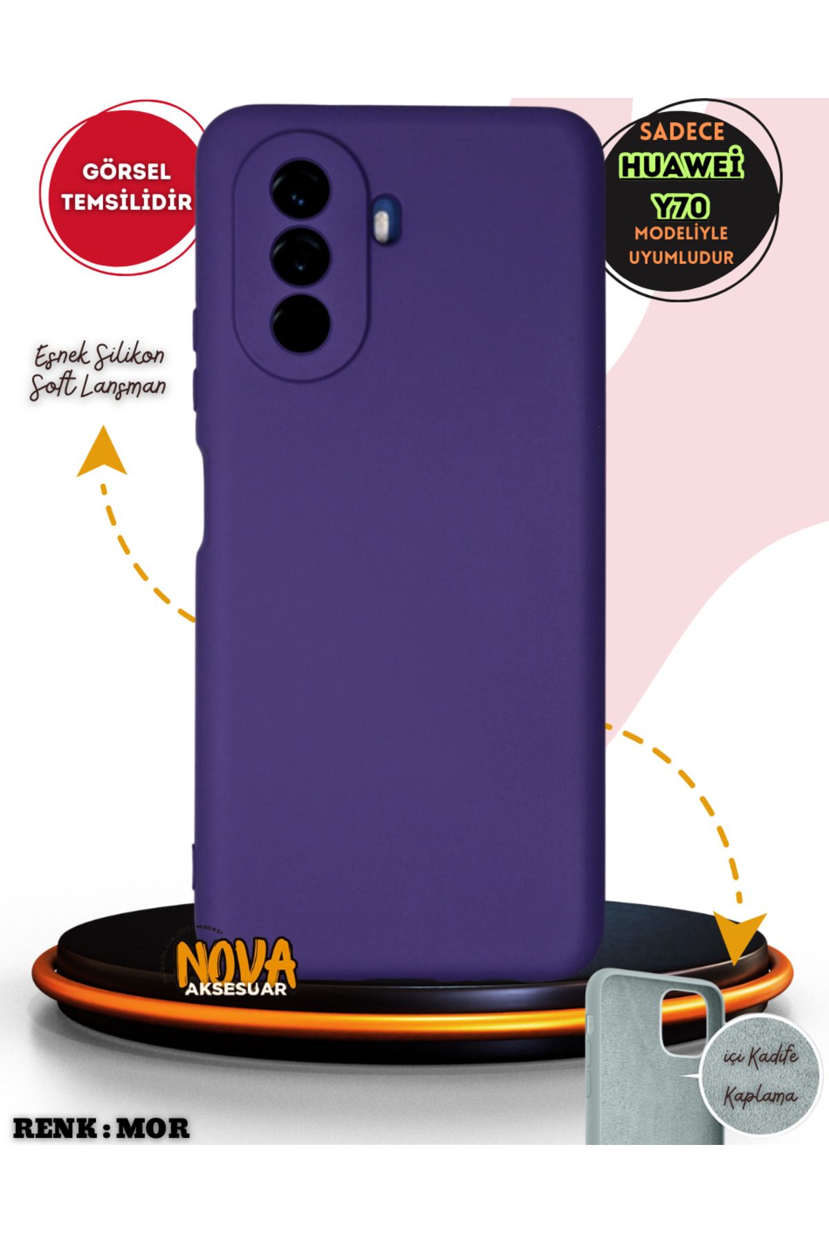 cepmoda Huawei Nova Y70 kılıf - Soft Dokulu içi Kadife Lansman Kapak v7 |  MOR