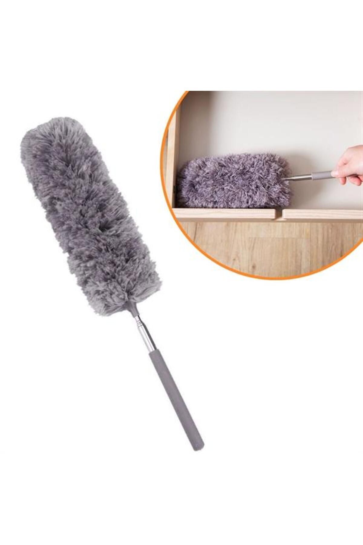 just cheap store 140 Cm Teleskopik Uzatılabilir Mikrofiber Yumuşak Başlıklı Gri Toz Alma Fırçası  Toz Püskülü