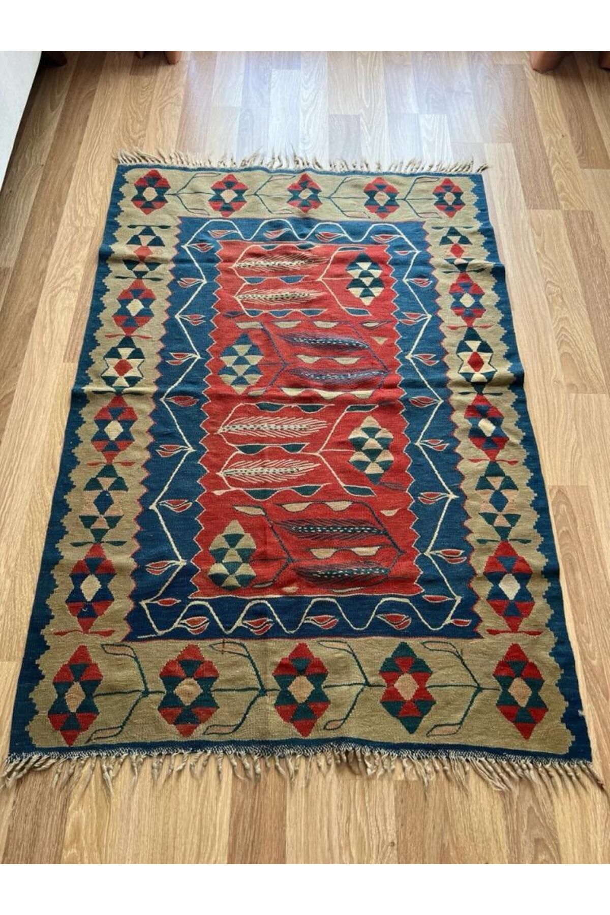 DesignEv 163x110 cm El Dokuma Bohem Stili Türk Kilim, Çiçek Motifli Vintage Kilim, Canlı Renkli Harika Kondis