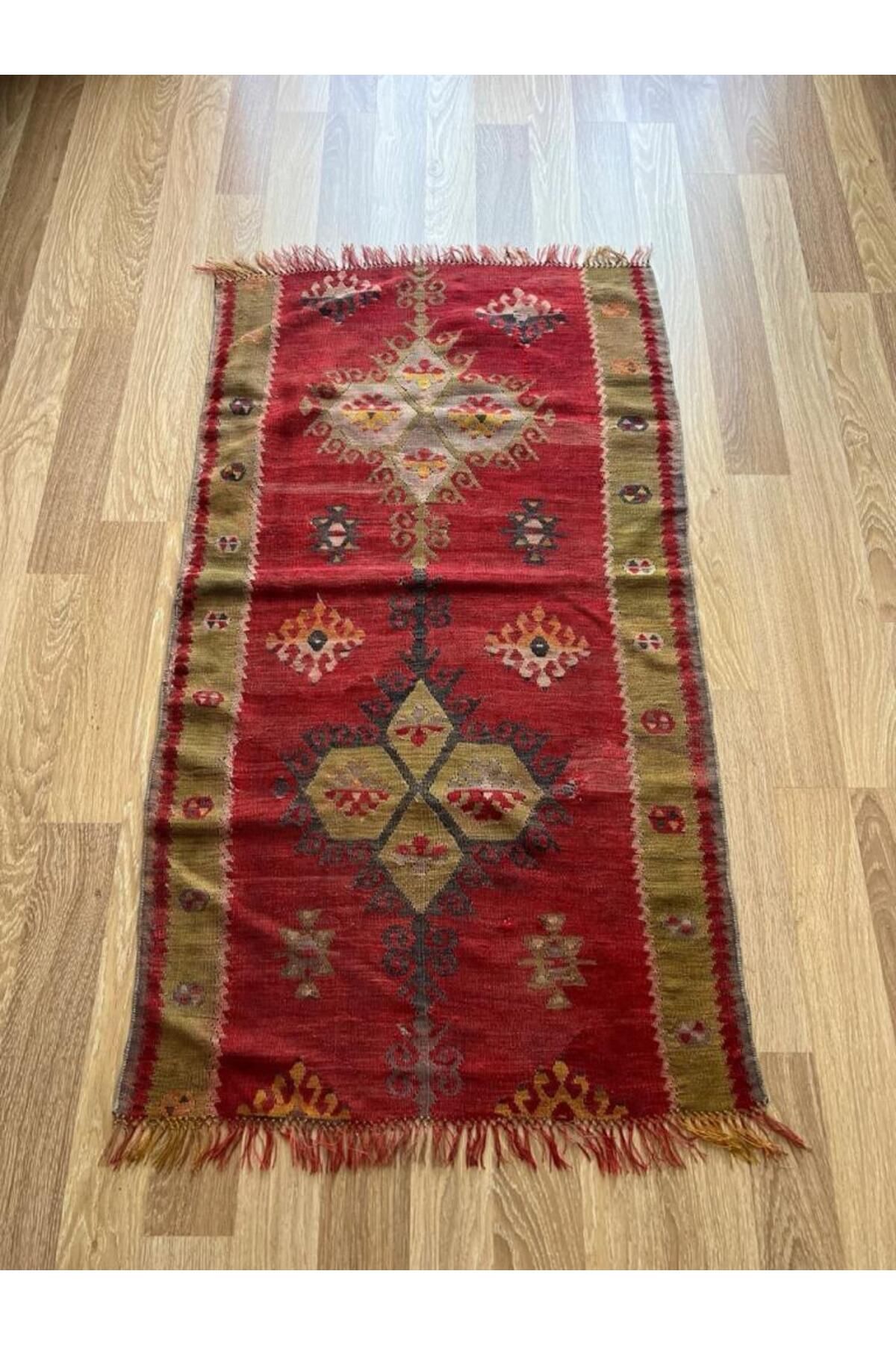 DesignEv 188x77 cm El Dokuma Türk Kilim, Ender Desenli Harika Kilim, Şık Boho Stili Ev Dekoru, Nostaljik Kili