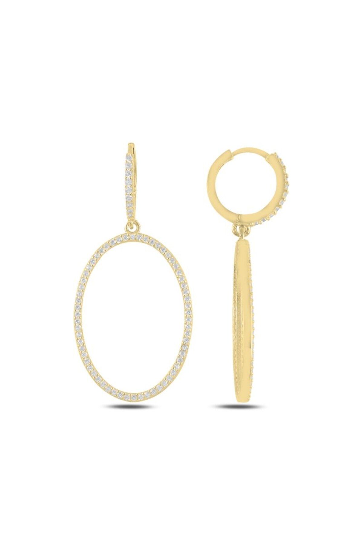 aserimo Oval Zirkon Taşlı Sallantılı Küpe