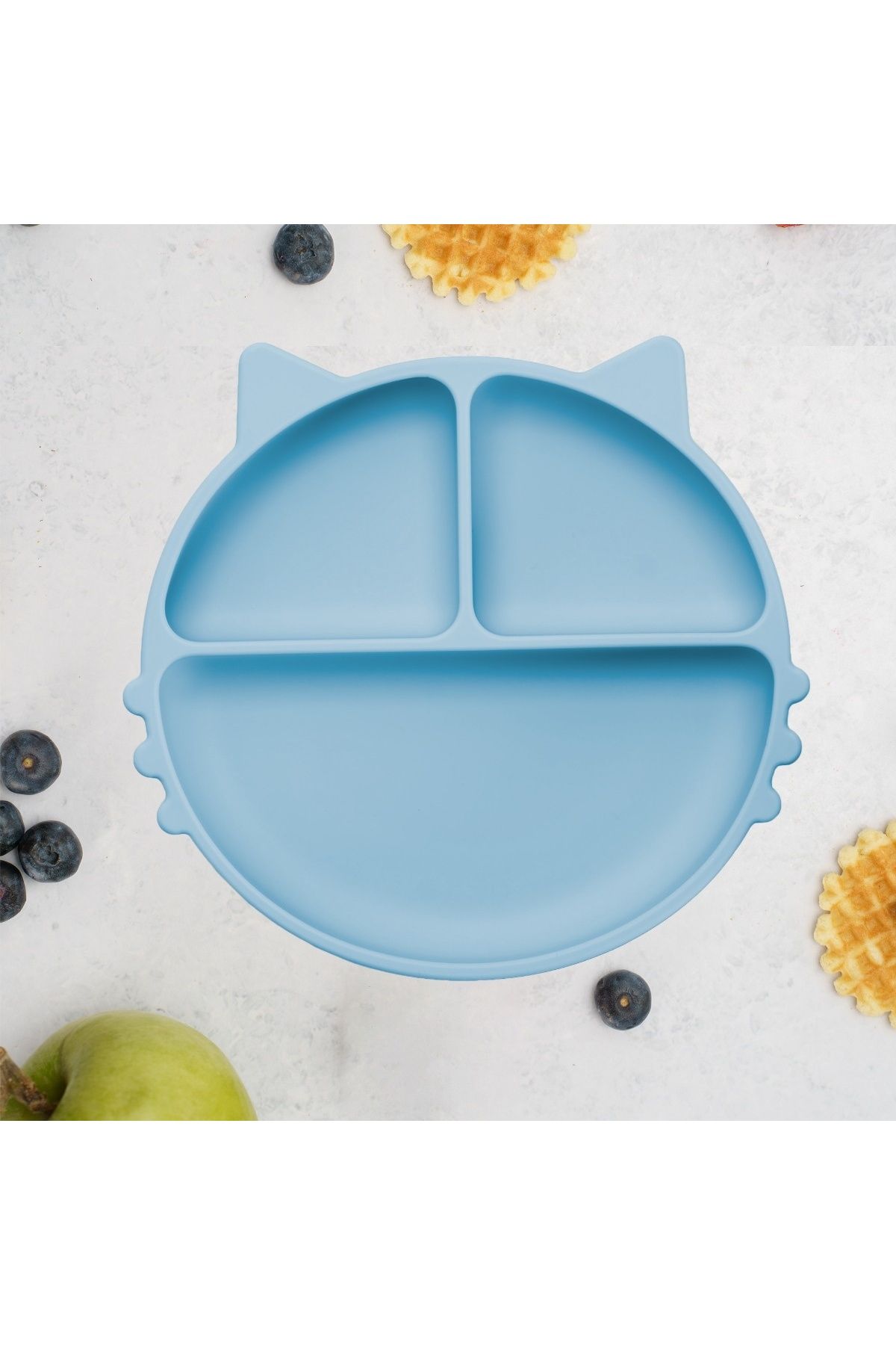 OEM Farfurie Compartimentata Din Silicon Cu Ventuza, Appekids - Kitty - Aqua Blue - One Size