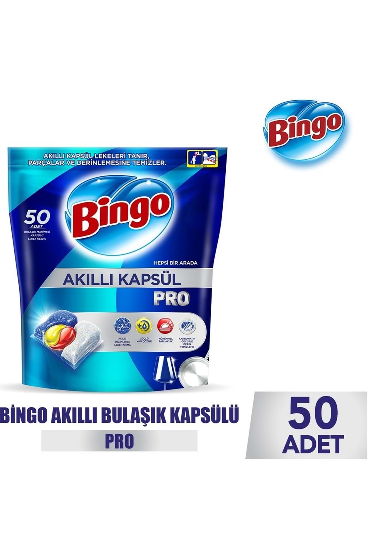 Bingo-Lemon Scented Smart Capsule Pro Dishwasher Detergent Tablet - 150 Pieces (3Pk*50) 3