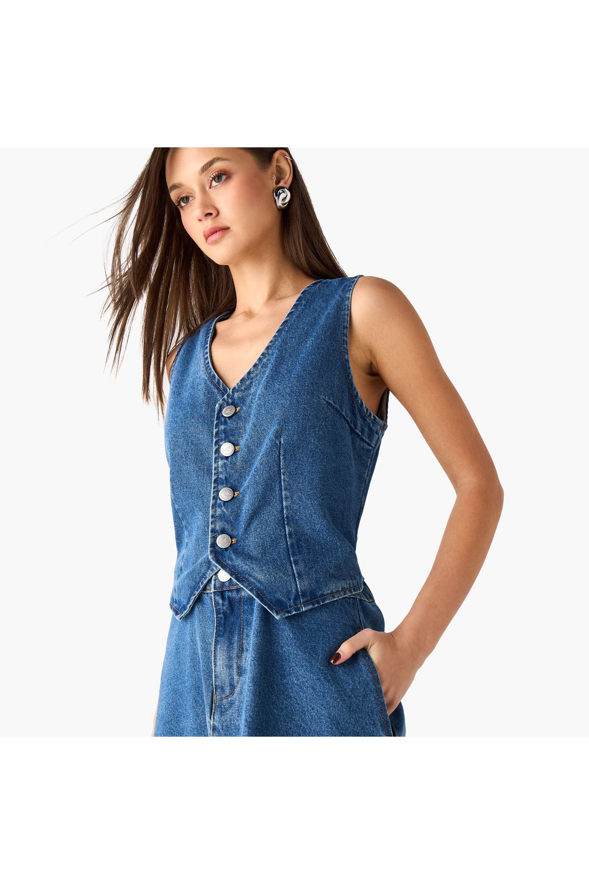 Lee Cooper-طقم تنورة وقميص جينز بدون أكمام من Lee Cooper 4