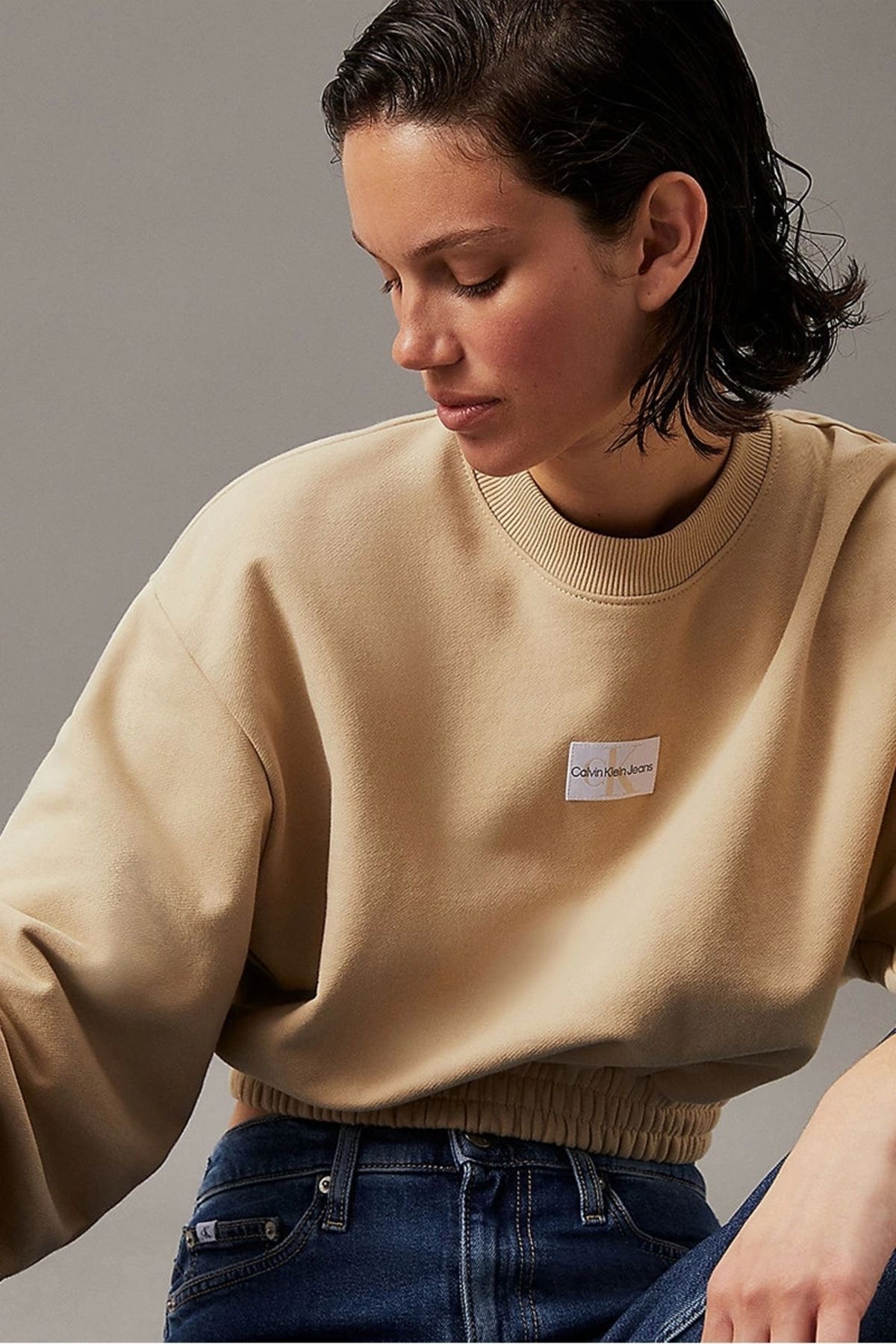 Calvin Klein-Women's Woven Cotton Label Sweatshirt 3