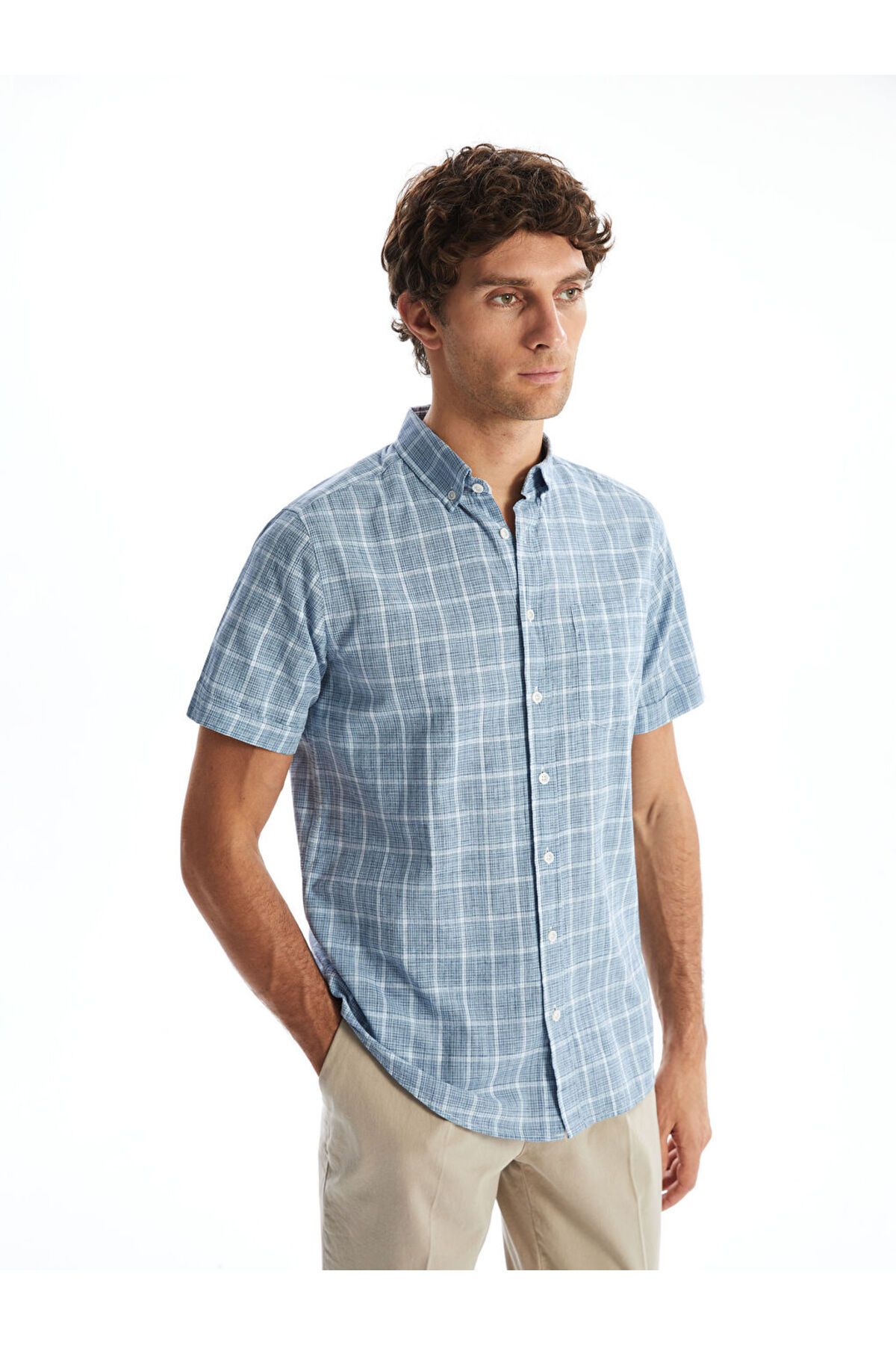 LC Waikiki Yeni Sezon Regular Fit Kisa Kollu Ekose Poplin Erkek Gomlek - S5FF90Z8