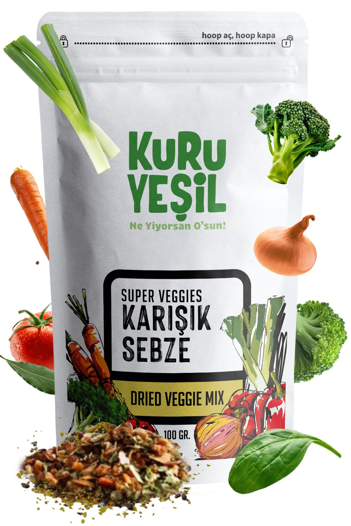 Kuru Yeşil Unsuz Sebze Çorbası - Karışık Sebze Kurusu - Kuru Sebze - Granül Sebze - Karışık Sebze - 100 Gr